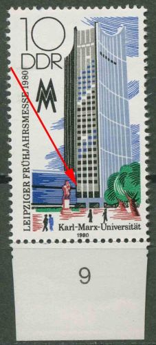 DDR 1980 Leipziger Frühjahrsmesse mit Plattenfehler 2498 F 49 postfrisch