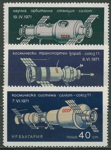 Bulgarien 1971 Weltraumforschung Sojus 11 Saljut 1 2135/37 postfrisch