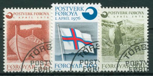 Färöer 1976 Gründung des Färöischen Postwesens 21/23 gestempelt