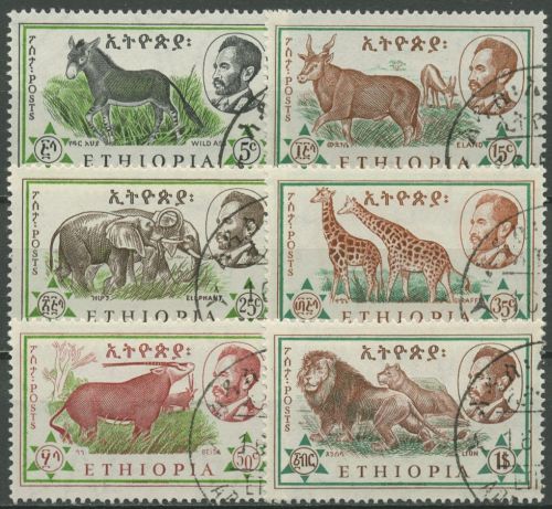 Äthiopien 1961 Säugetiere Löwe Elafant Giraffe Wildesel 408/13 gestempelt