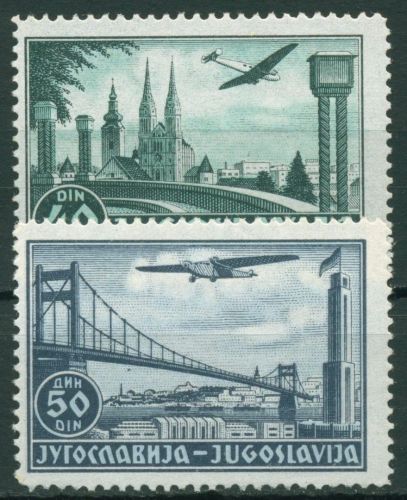 Jugoslawien 1940 Flugpostmarken Dom Zagreb Brücke Belgrad 426/27 postfrisch
