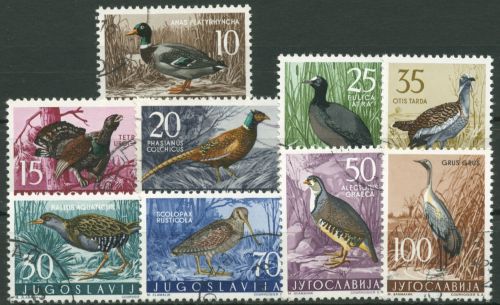 Jugoslawien 1958 Vögel: Waldschnepfe, Wasserralle, Auerhahn 842/50 gestempelt