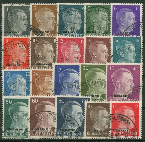 Ukraine 1941 Freimarken Hitler mit Aufdruck Ukraine 1/20 gestempelt