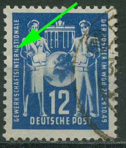 DDR 1949 Weltgewerkschaftsbund mit Plattenfehler 243 F 1 gestempelt