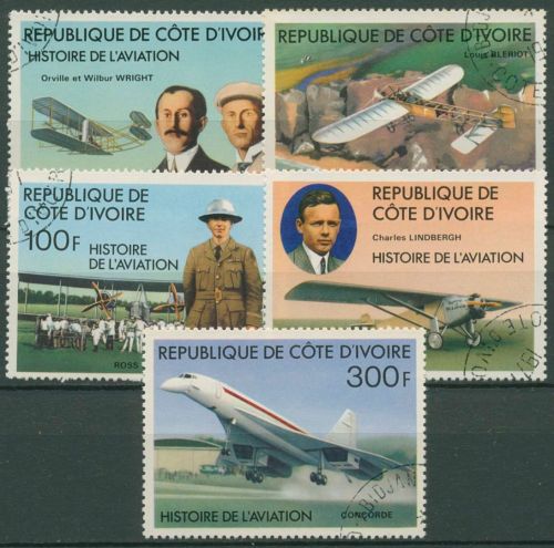 Elfenbeinküste 1977 Geschichte der Luftfahrt Flugzeug Concorde 511/15 gestempelt