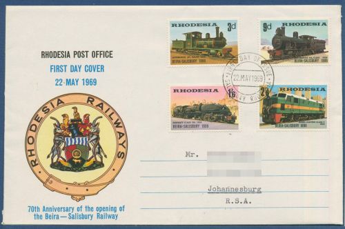 Rhodesien 1969 Eisenbahnlinie Beira-Salesbury Lokomotiven 80/83 FDC (X41552)