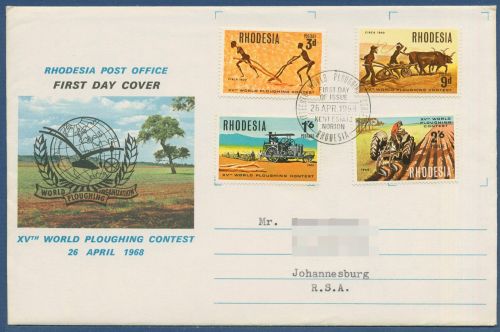 Rhodesien 1968 Weltmeisterschaft im Pflügen Trecker 70/73 FDC (X41551)