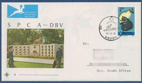 Südwestafrika 1972 100 Jahre Tierschutzverein Katzen 367 FDC (X41548)