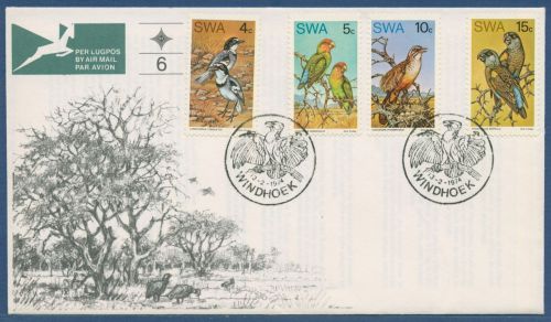 Südwestafrika 1974 Einheimische Vögel Papageien Drosselwürger 392/95 FDC (X41547)