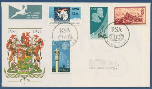 Südwestafrika 1971 INTERTEX Fernsehturm Antarktisvertrag 363/66 FDC (X41546)