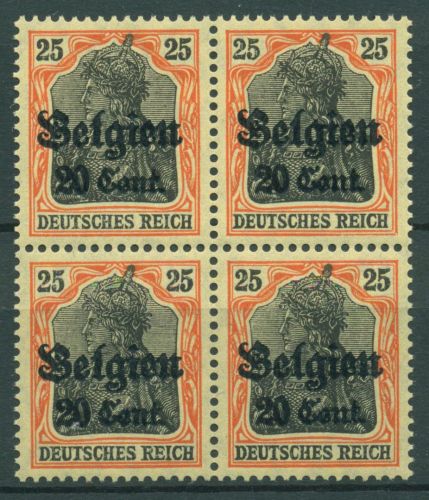 Landespost in Belgien 1916/18 Germania mit Aufdruck 4er-Block 17 postfrisch