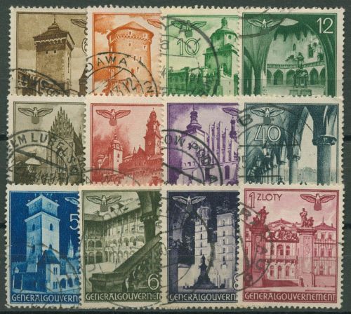 Generalgouvernement 1940 Freimarken Bauwerke 40/51 gestempelt