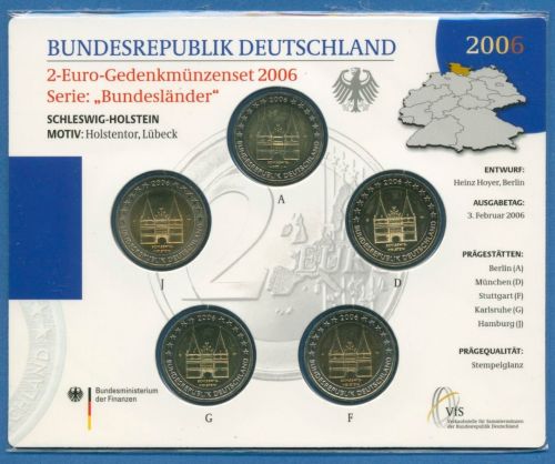 Deutschland 2 Euro 2006 Schleswig-Holstein Originalsatz st OVP (m1453)