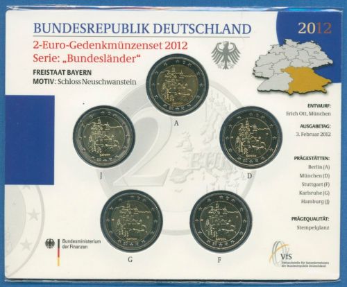 Deutschland 2 Euro 2012 Bayern Originalsatz st OVP (m1459)