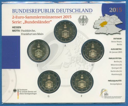 Deutschland 2 Euro 2015 Hessen Originalsatz st OVP (m1462)