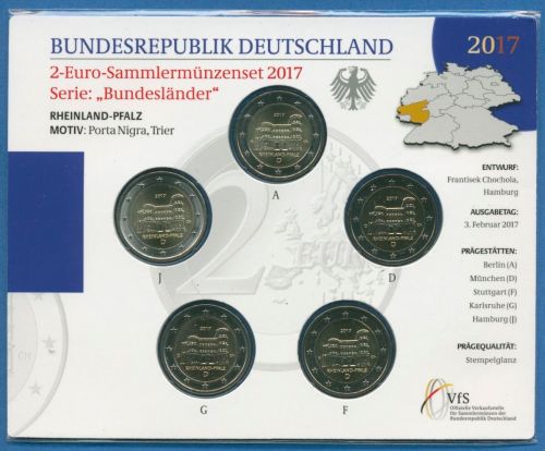 Deutschland 2 Euro 2017 Rheinland-Pfalz Originalsatz st OVP (m1464)