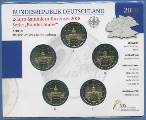 Deutschland 2 Euro 2018 Berlin Originalsatz st OVP (m1710)