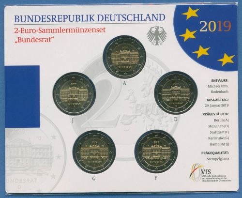 Deutschland 2 Euro 2019 Bundesrat Originalsatz st OVP (m2485)