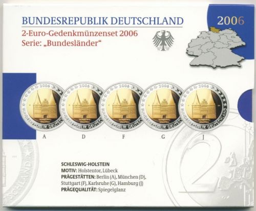 Deutschland 2 Euro 2006 Schleswig-Holstein Originalsatz Polierte Platte (m1712)
