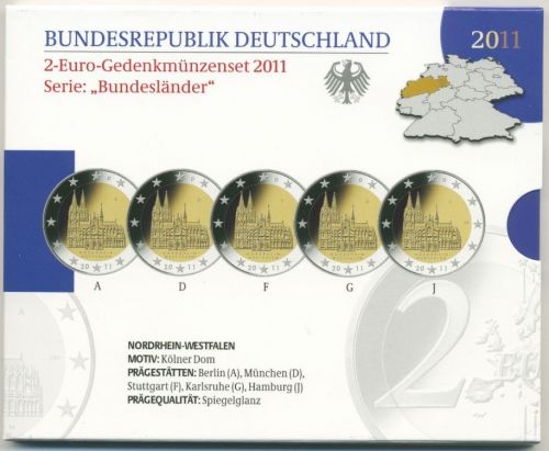 Deutschland 2 Euro 2011 Nordrhein-Westfalen Originalsatz Polierte Platte (m1717)