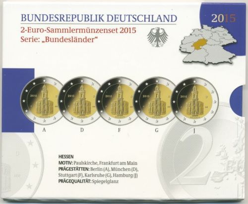 Deutschland 2 Euro 2015 Hessen Originalsatz Polierte Platte PP (m1721)