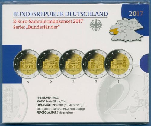 Deutschland 2 Euro 2017 Rheinland-Pfalz Originalsatz Polierte Platte PP (m2486)