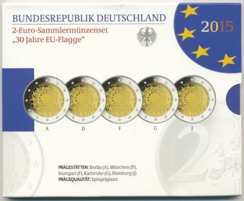 Deutschland 2 Euro 2015 30 J. EU-Flagge Originalsatz Polierte Platte PP (m1724)