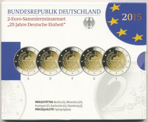 Deutschland 2 Euro 2015 Deutsche Einheit Originalsatz Polierte Platte PP (m1725)