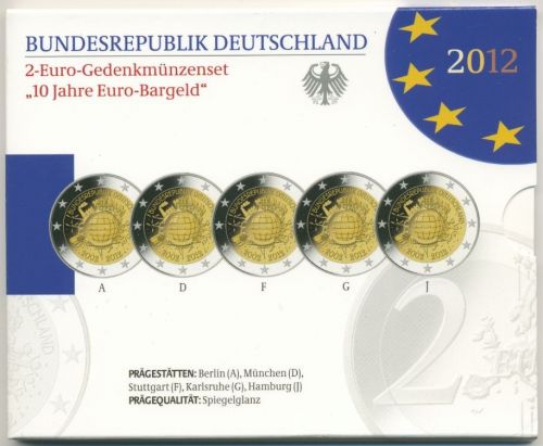 Deutschland 2 Euro 2012 Euro-Bargeld Originalsatz Polierte Platte PP (m1723)
