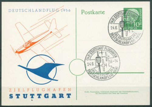 Bund 1956 Heuss Deutschlandflug, Privatpostkarte PP 8/7 gestempelt (X41040)