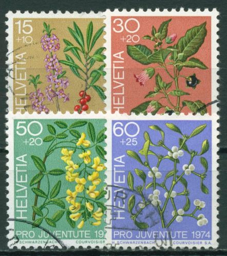 Schweiz 1974 Pro Juventute Pflanzen Giftpflanzen des Waldes 1042/45 gestempelt