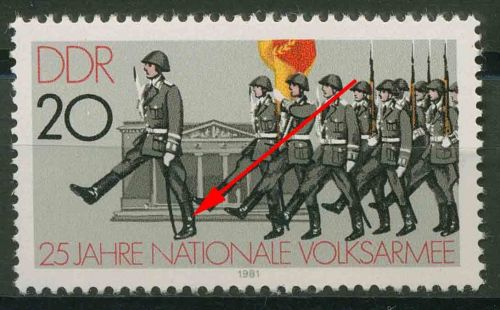DDR 1981 25 Jahre Nat. Volksarmee mit Plattenfehler 2581 F 50 postfrisch