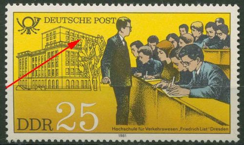 DDR 1981 Bildungseinrichtungen Post mit Plattenfehler 2587 F 10 postfrisch