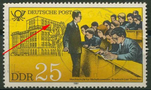 DDR 1981 Bildungseinrichtungen Post mit Plattenfehler 2587 F 10 gestempelt