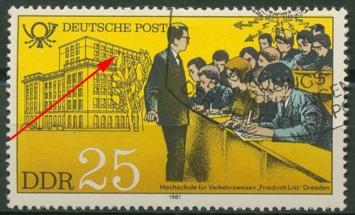 DDR 1981 Bildungseinrichtungen Post mit Plattenfehler 2587 F 10 Sonderstempel