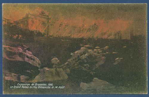 Brüssel Brand des Grand Palais, gelaufen 1910 (AK5708)