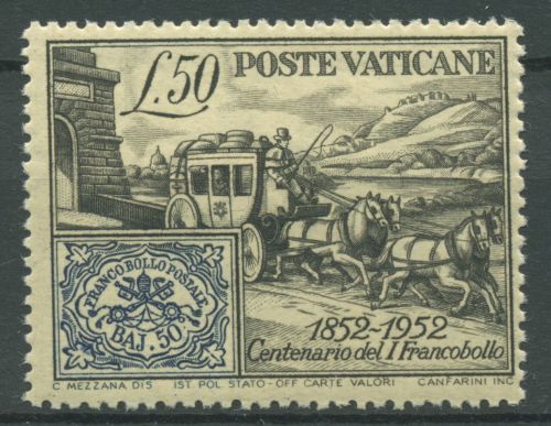 Vatikan 1952 100 Jahre Briefmarken Postwagen 188 A postfrisch