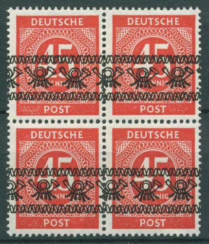 Bizone 1948 I. Kontrollratsausgabe mit Bandaufdruck 65 I 4er-Block postfrisch