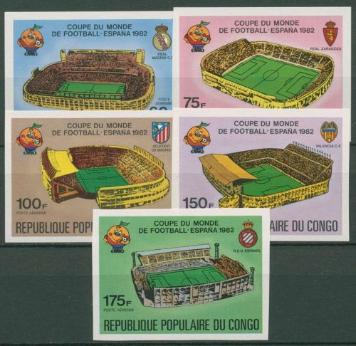 Kongo (Brazzaville) 1980 Fußball-WM ´82 in Spanien Stadien 736/40 B postfrisch