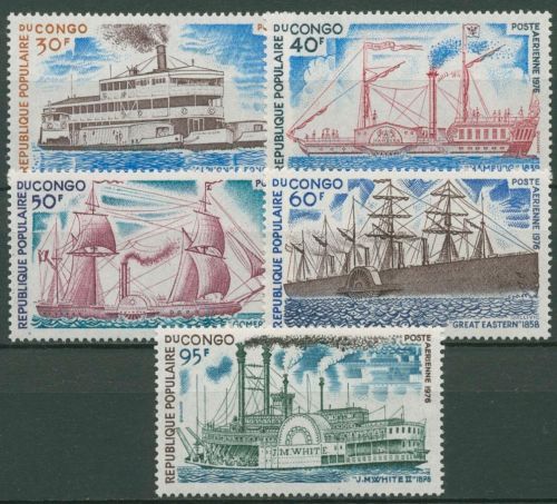Kongo (Brazzaville) 1976 Schiffe Raddampfer 518/22 postfrisch