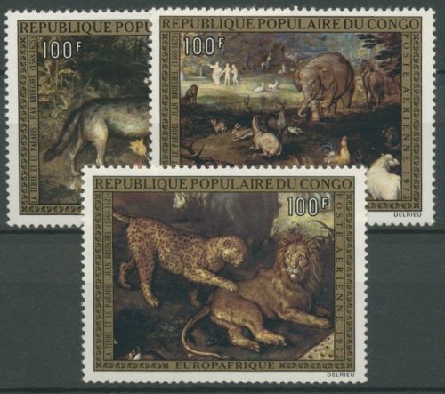 Kongo (Brazzaville) 1973 Gemälde von Brueghel Pferd Löwe Wolf 391/93 postfrisch