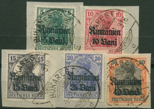 Militärverwaltung in Rumänien 1918 Germania mit Aufdruck 8/12 Briefstücke