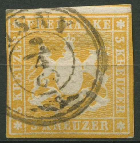 Württemberg 1859 Wappen 3 Kreuzer 12 b gestempelt, kl. Fehler