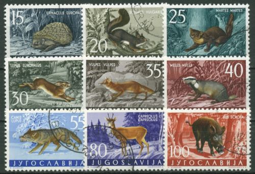 Jugoslawien 1960 Tiere Igel, Eichhörnchen, Wolf, Rotfuchs 917/25 gestempelt