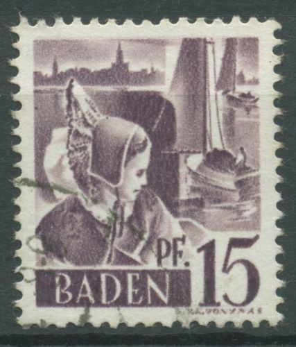 Französische Zone: Baden 1947 Trachtenmädchen Type I, 5 yv I gestempelt