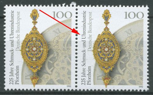 Bund 1992 Schmuck- u. Uhrenindustrie Pforzheim Plattenfehler 1628 f 10 postfr.