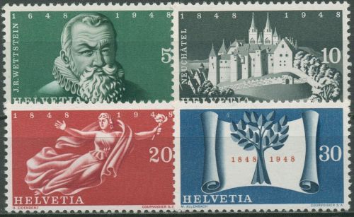 Schweiz 1948 Unabhängigkeit Schloss Neuenburg Helvetia 496/99 postfrisch
