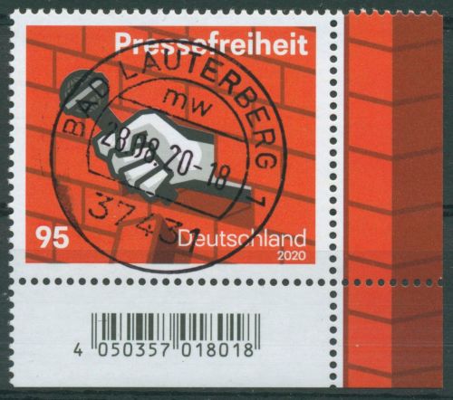 Bund 2020 Pressefreiheit 3515 Ecke 4 mit TOP-Stempel (E4079)