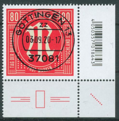Bund 2020 Tag der Briefmarke AM-Post 3564 Ecke 4 mit TOP-Stempel (E4102)