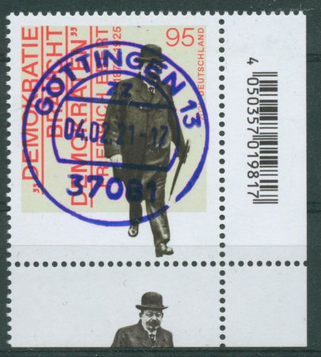Bund 2021 Präsident Friedrich Ebert 3589 Ecke 4 mit TOP-Stempel (E4118)